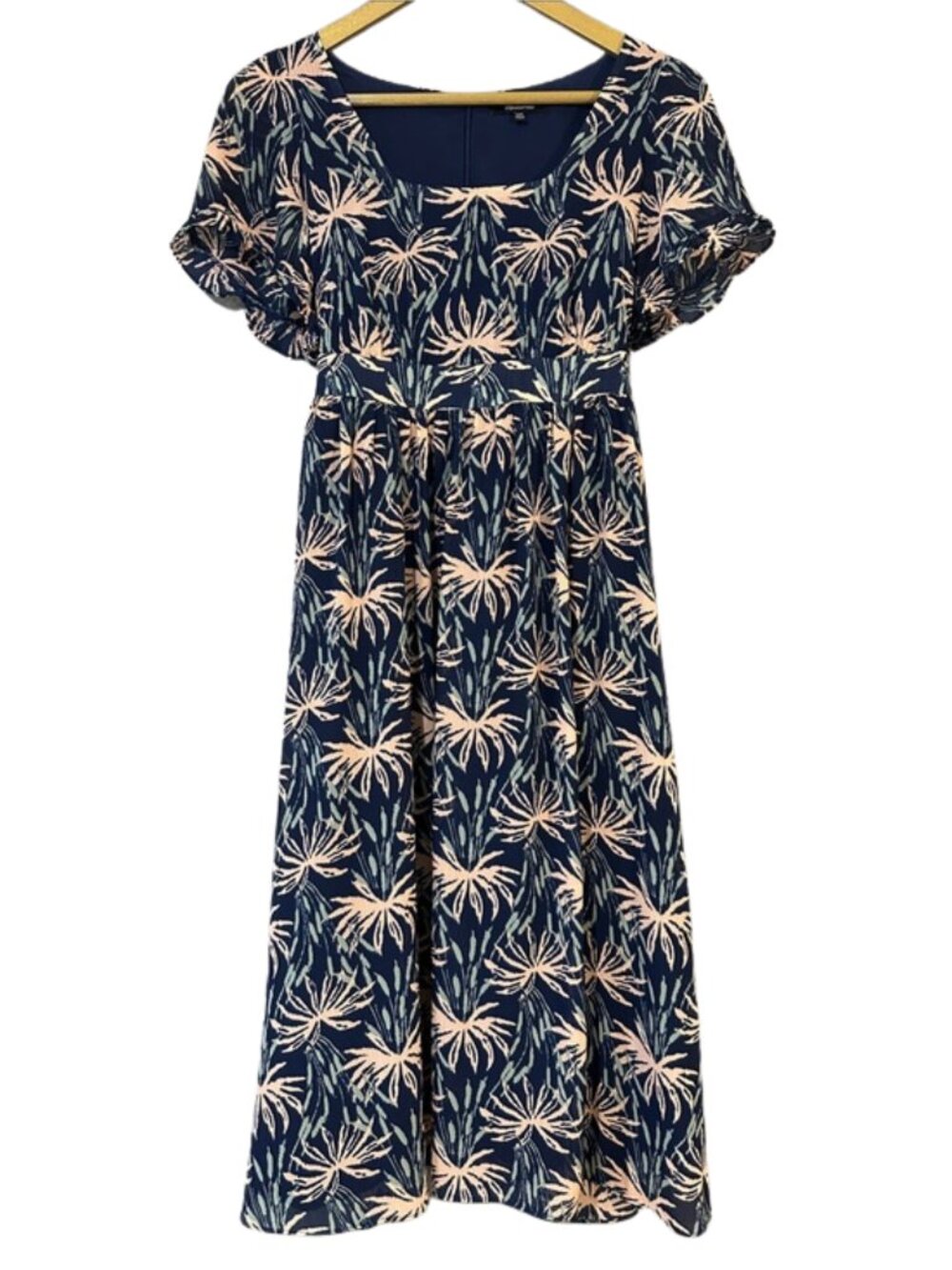 Madewell Navy Floral Maxi Dress Pink Print Puff Sleeve XXS